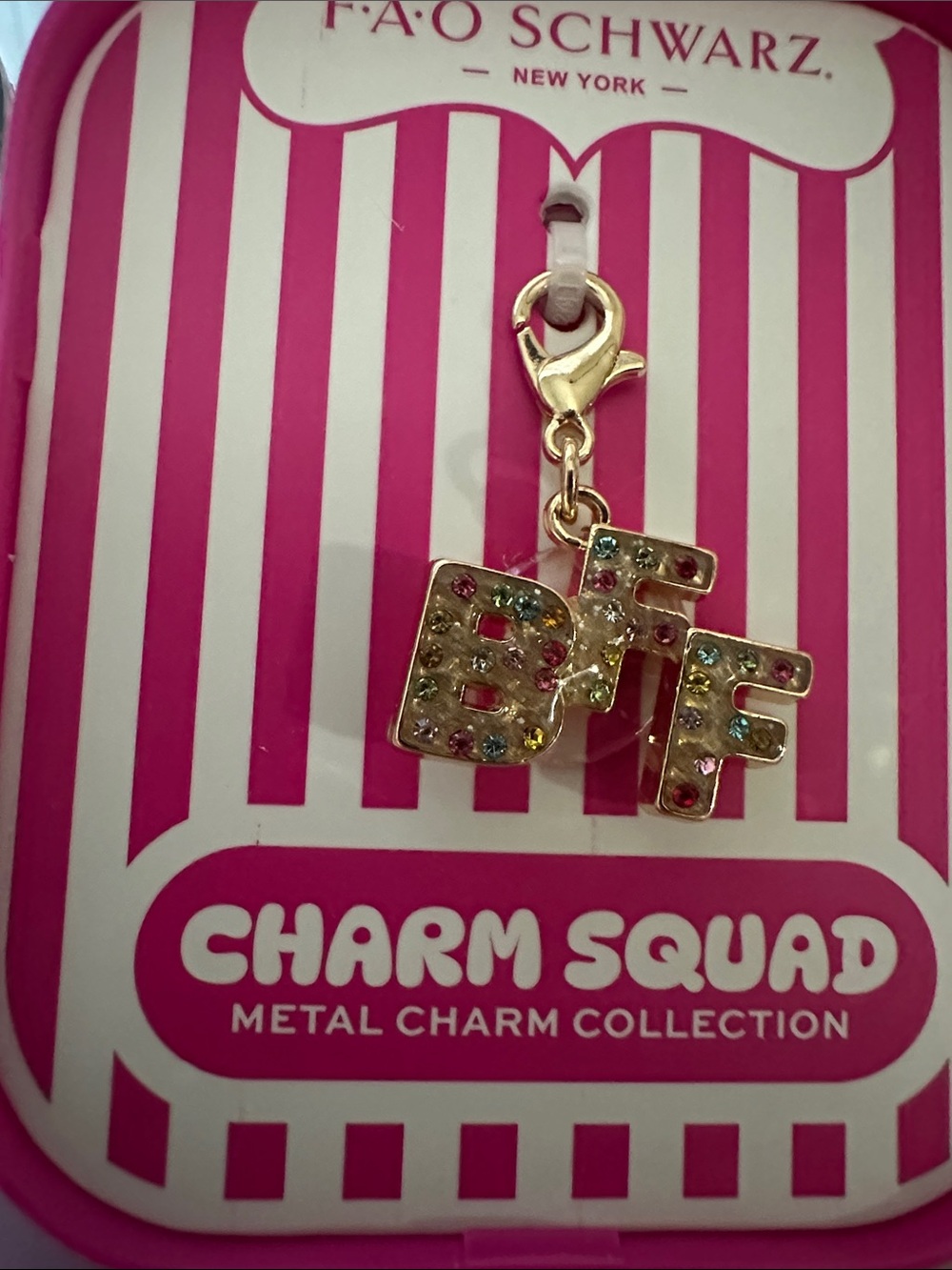 FAO Schwarz Gold 'BFF' Multicolor Crystal Letter Charm NWT